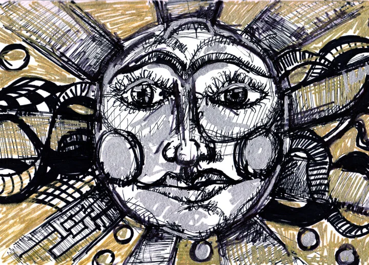Click to view in high resolution Radiant Gold and Black Ink Sun Drawing