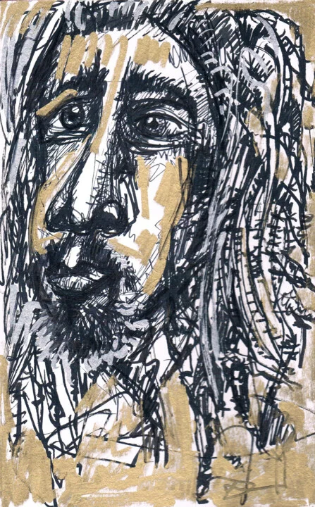 Click to view in high resolution Dynamic Black and Gold Portrait Drawing