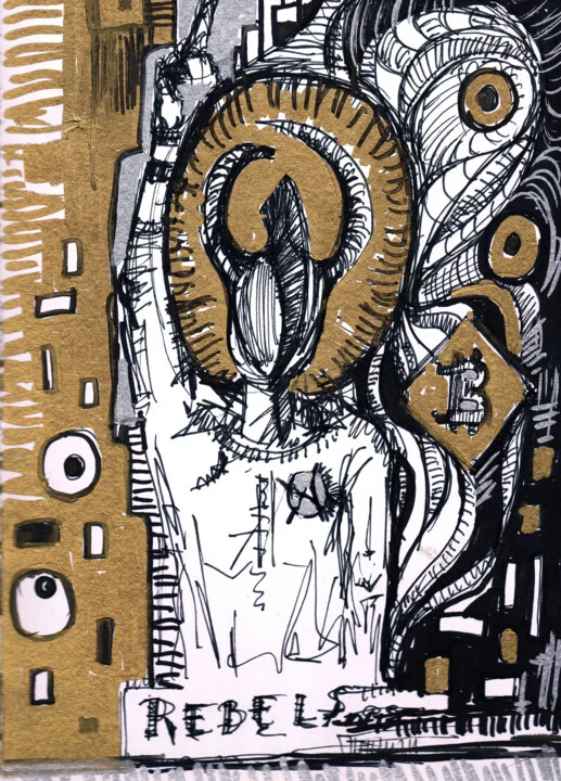 Click to view in high resolution Empowering Gold and Black Rebel Girl Drawing