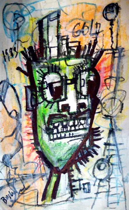 Click to view in high resolution Vibrant Green Portrait Ink Drawing