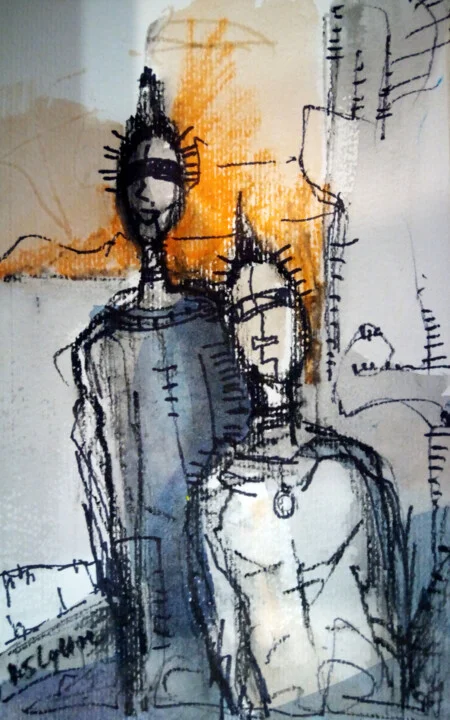 Click to view in high resolution Bold Burnt Orange Sketch of Abstract Figures