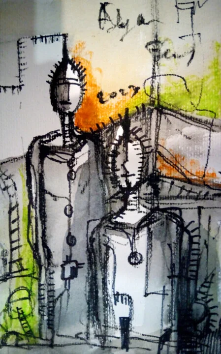 Click to view in high resolution Expressive Black and Green Figures on Paper