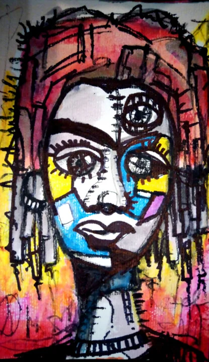 Click to view in high resolution Vivid Colorful Ink Portrait Face