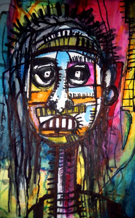 Click to view in high resolution Turquoise and Fiery Red Expressionist Portrait