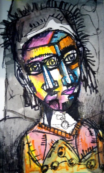 Click to view in high resolution Vibrant Purple and Yellow Ink Portrait