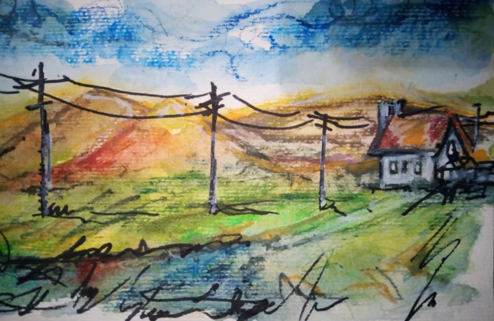 Click to view in high resolution Cobalt Watercolor Landscape Sketch