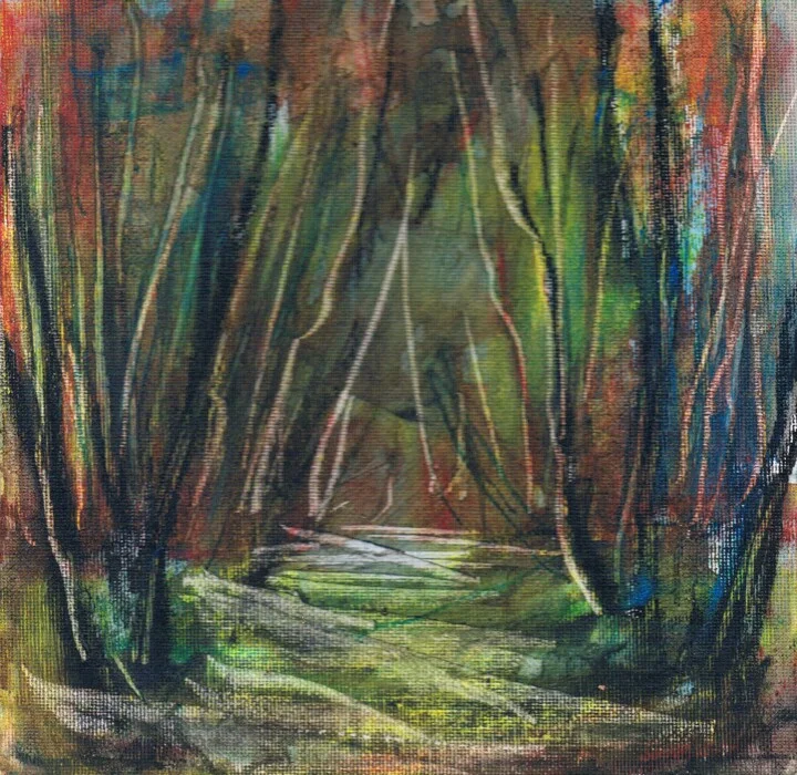 Click to view in high resolution Emerald and Brown Forest Scene on Canvas