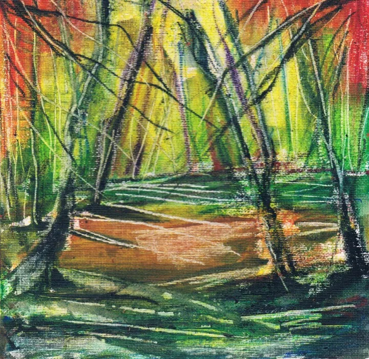 Click to view in high resolution Vibrant Green Forest Landscape on Canvas