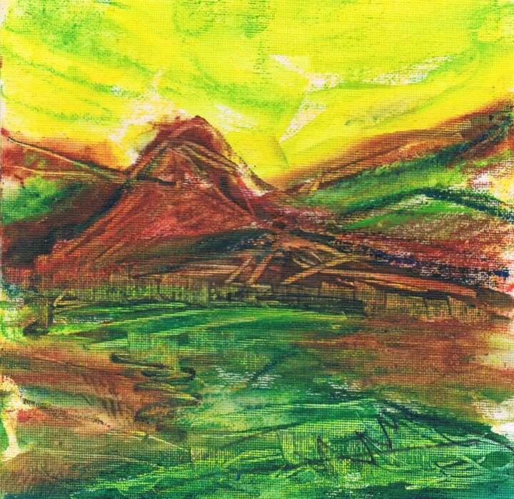 Click to view in high resolution Golden Green Landscape with Acrylic