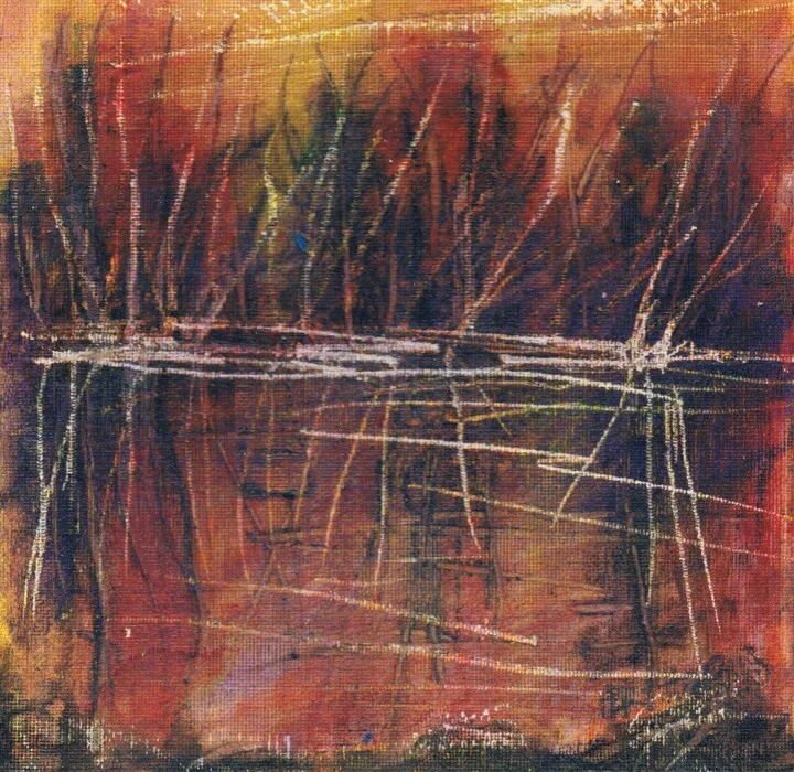 Click to view in high resolution Crimson and Gold Abstract Scene