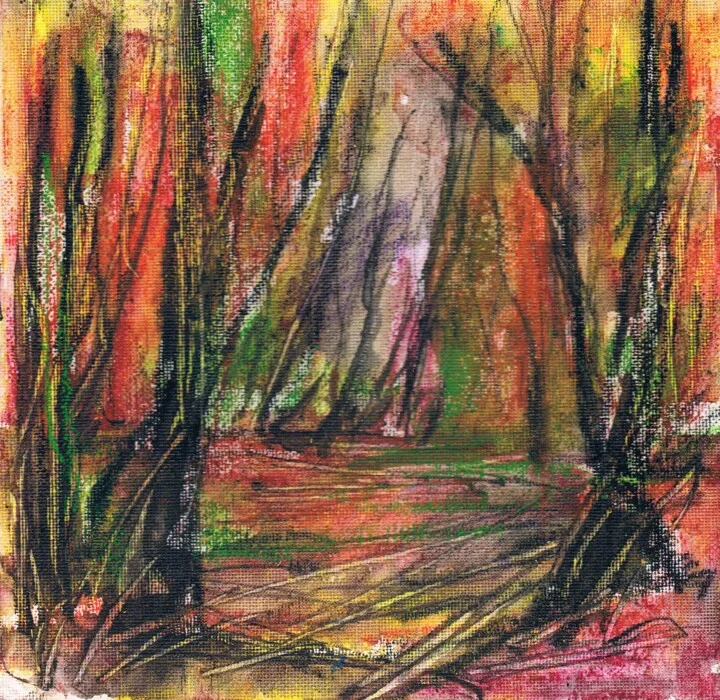 Click to view in high resolution Burnt Orange and Deep Green Oil Landscape