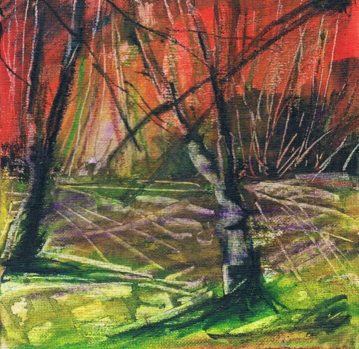 Click to view in high resolution Crimson and Earthy Acrylic Landscape