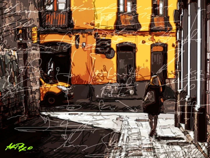 Click to view in high resolution Vibrant Urban Scene in Digital Art