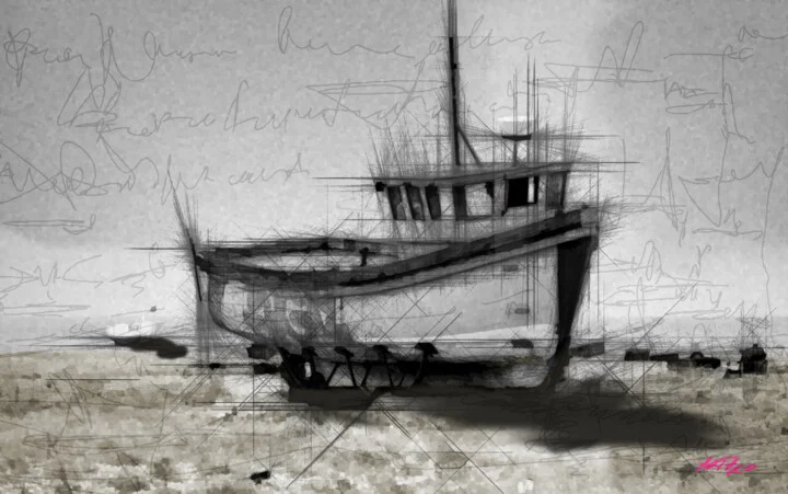 Click to view in high resolution Deep Black Boat Digital Artwork