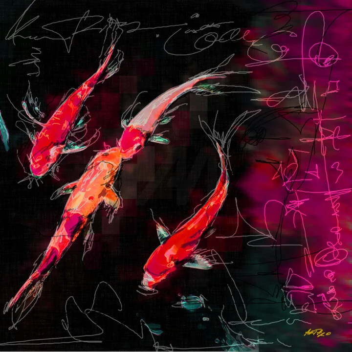 Click to view in high resolution Dynamic Koi Fish in Reds and Whites