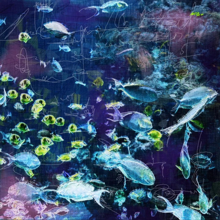 Click to view in high resolution Whimsical Blue Fish Digital Art