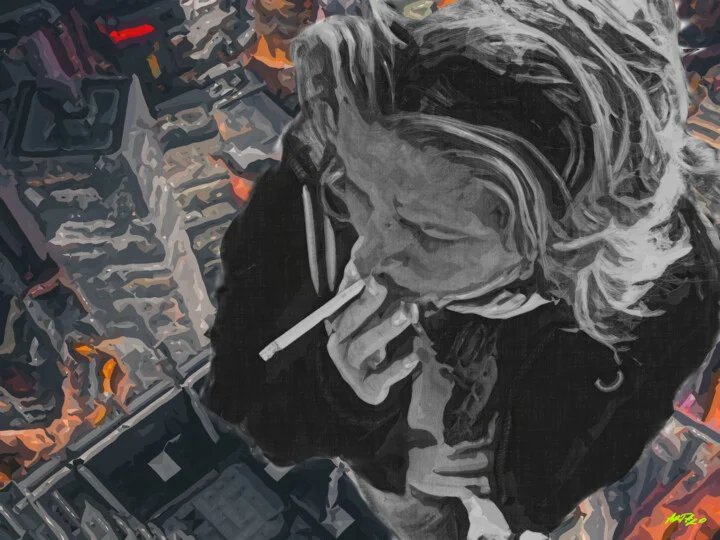 Click to view in high resolution Grey Urban Reflections with Red Accents