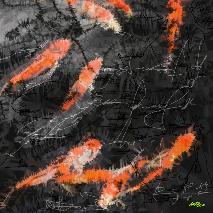 Click to view in high resolution Vibrant Orange Koi on Black Canvas