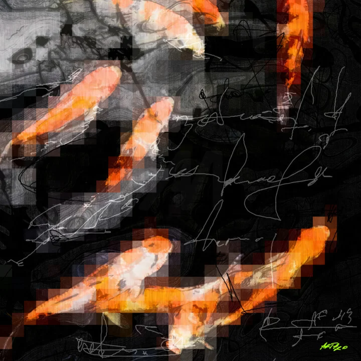 Click to view in high resolution Abstract Koi Fish in Motion