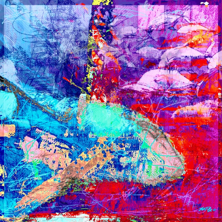 Click to view in high resolution Vibrant Pink and Turquoise Shark Art