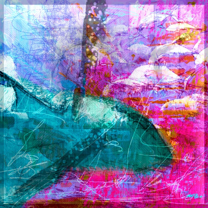 Click to view in high resolution Stylized Shark in Pink and Teal