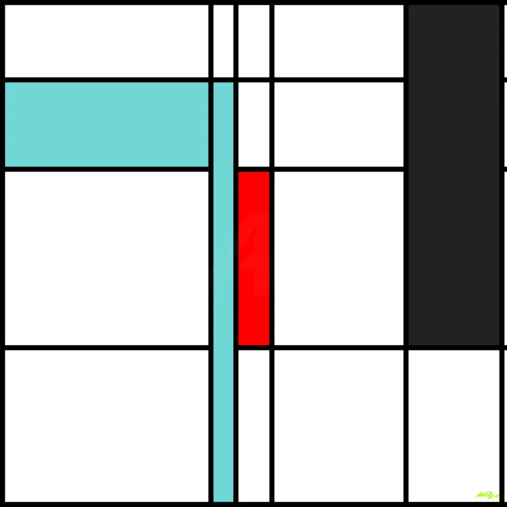 Click to view in high resolution Vibrant Teal and Red Geometric Art