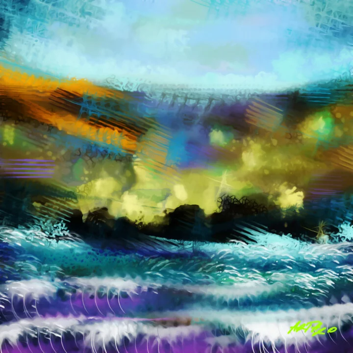 Click to view in high resolution Tropical Blues and Yellow Ocean Waves