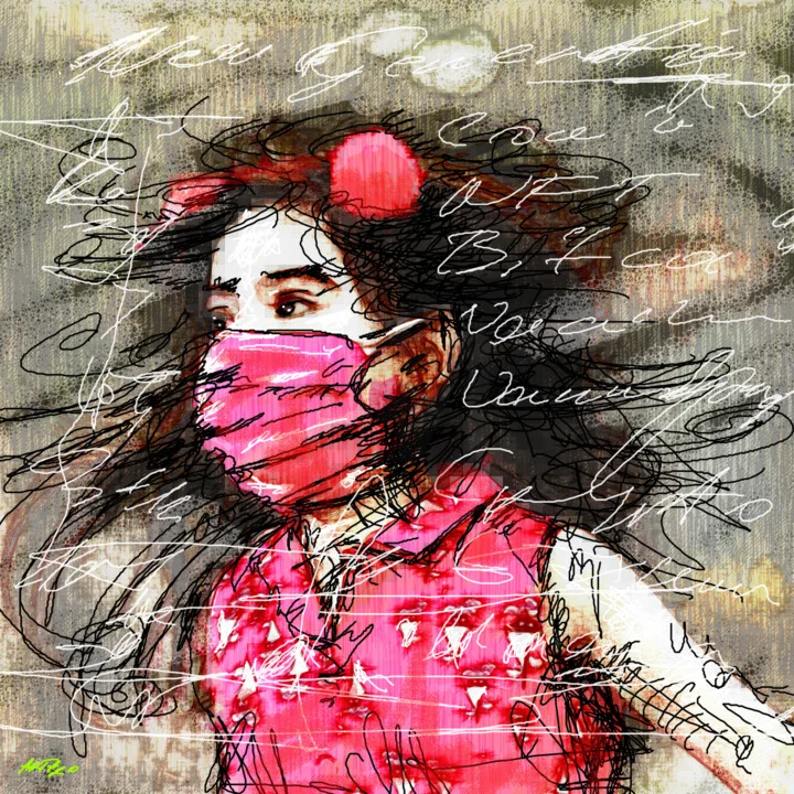 Click to view in high resolution Magenta and Black Digital Masked Portrait