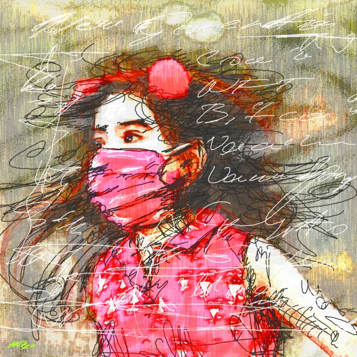 Click to view in high resolution Cerise Pink Masked Girl Portrait