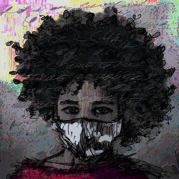 Click to view in high resolution Magenta and Charcoal Masked Portrait