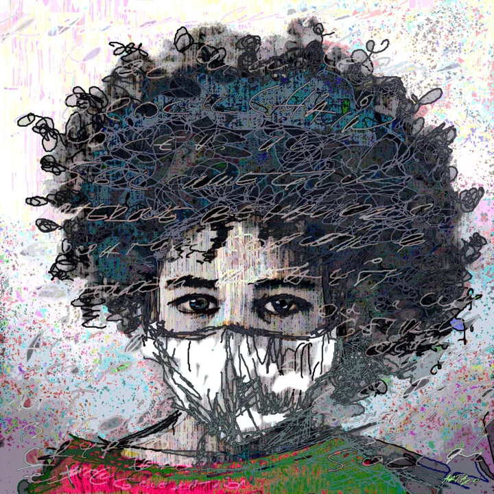 Click to view in high resolution Cerulean and Charcoal Girl in Mask