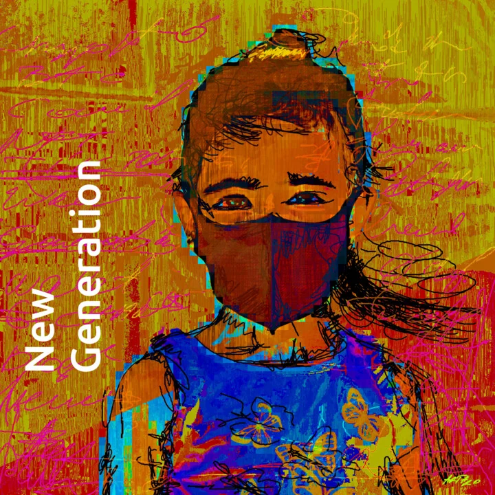 Click to view in high resolution Cerulean and Crimson Masked Child Art