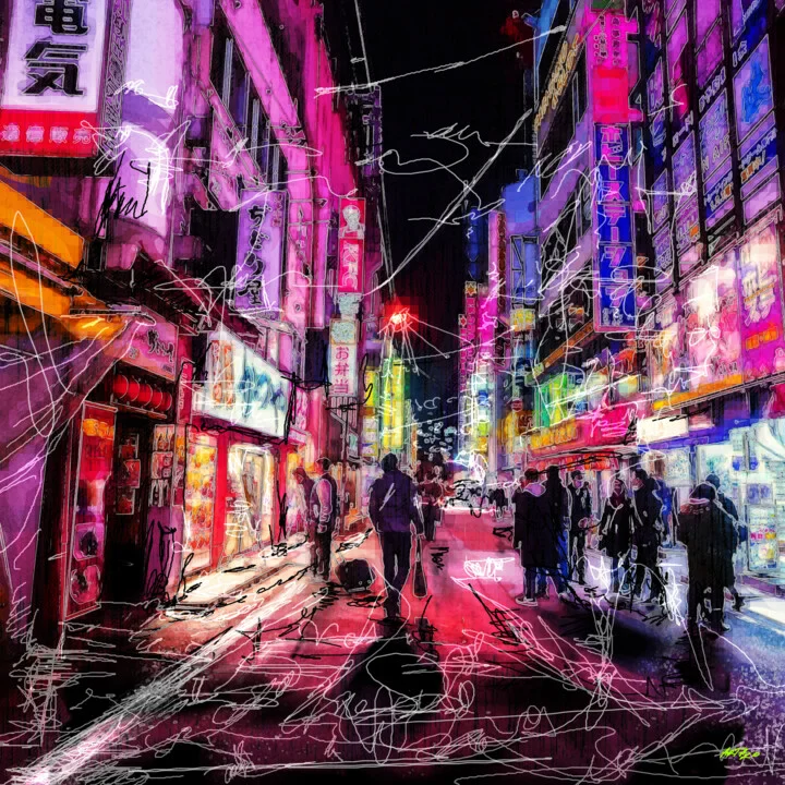 Click to view in high resolution Electric Magenta Night City Scene