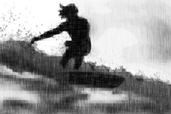 Click to view in high resolution Dramatic Black Windsurfer in Gray Waves