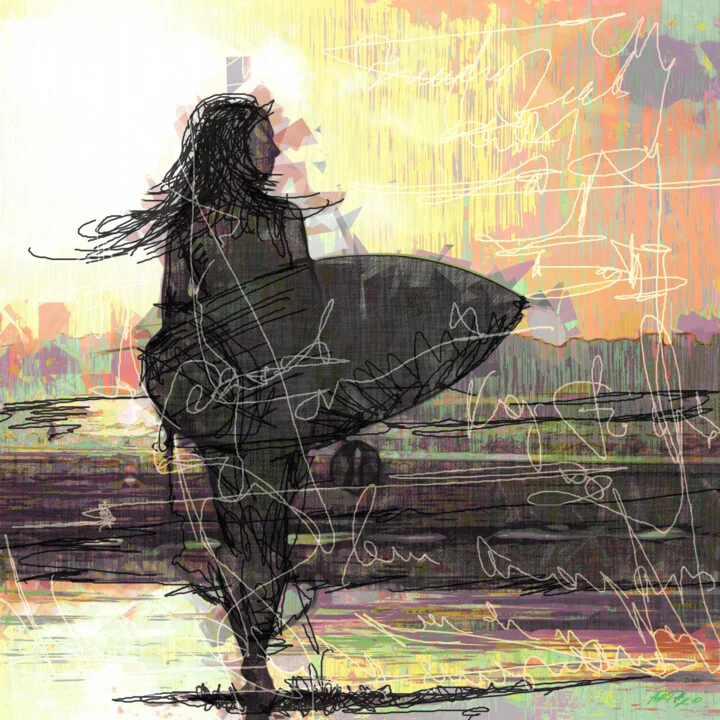 Click to view in high resolution Sunset Surfboard Girl Digital Art