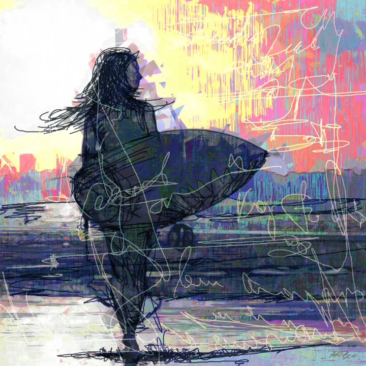 Click to view in high resolution Pastel Sunset with Surfer Silhouette