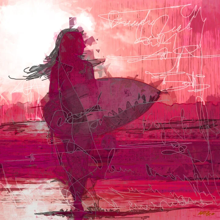 Click to view in high resolution Vibrant Pink Surfer Silhouette at Sunset