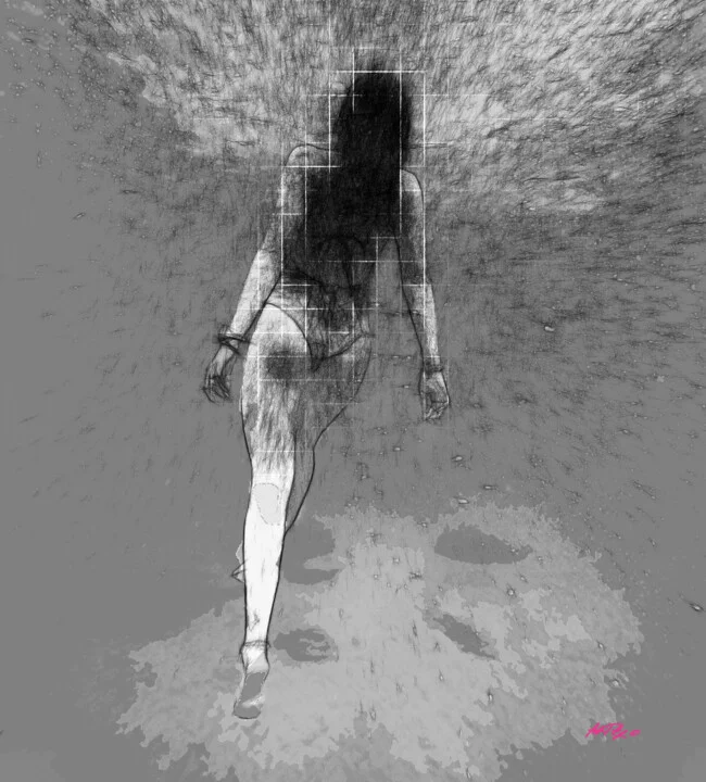 Click to view in high resolution Monochrome Underwater Woman Digital Art