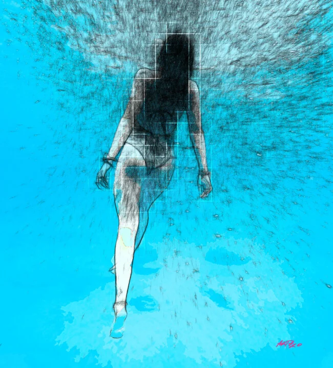 Click to view in high resolution Turquoise Underwater Woman Digital Art