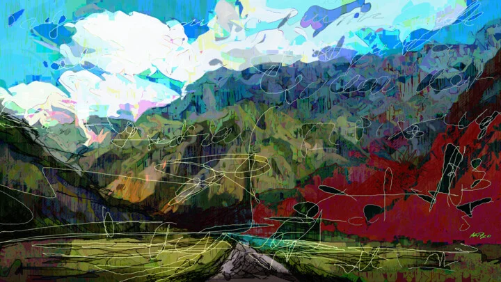 Click to view in high resolution Abstract Turquoise Mountain Landscape Art