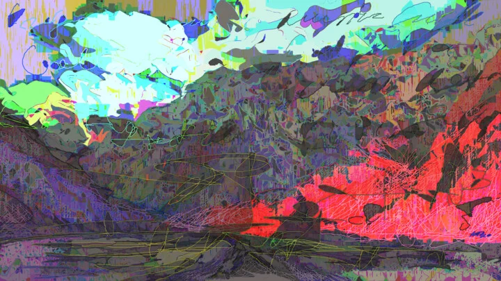 Click to view in high resolution Electric Green and Pastel Blue Yukon Landscape