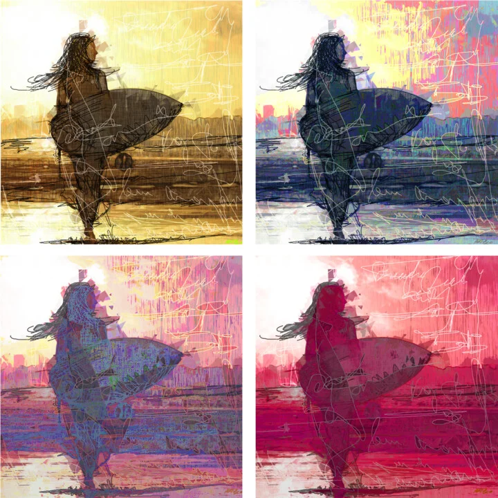 Click to view in high resolution Golden Sunset Surfer Girl Digital Artwork