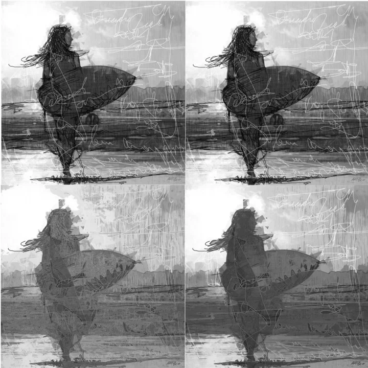 Click to view in high resolution Dynamic Black and White Surfer Girl Digital Art