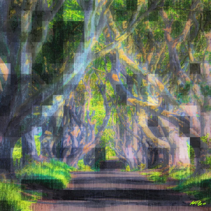 Click to view in high resolution Abstract Woodland Path in Green