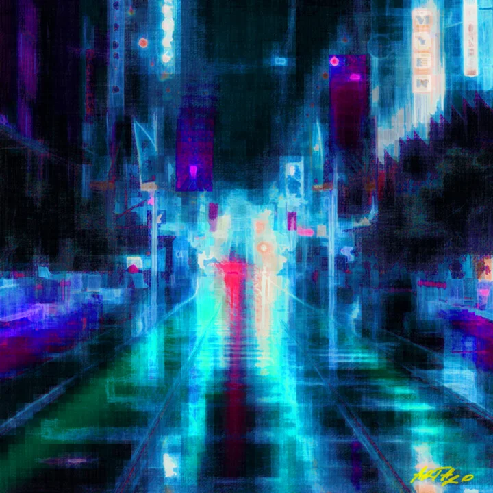 Click to view in high resolution Turquoise and Pink Urban Night