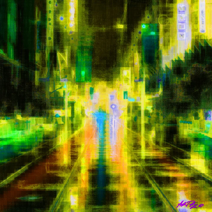 Click to view in high resolution Neon Green City Nightscape