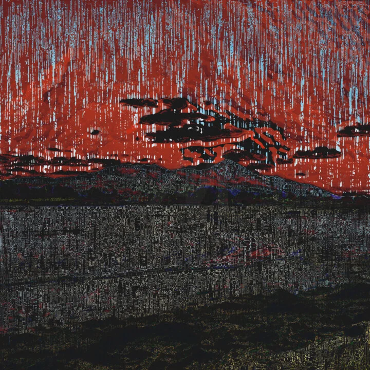 Click to view in high resolution Crimson and Steel Digital Mountain Landscape