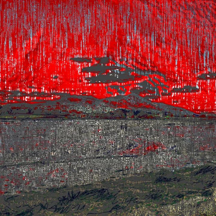 Click to view in high resolution Deep Crimson and Gray Atmospheric Landscape