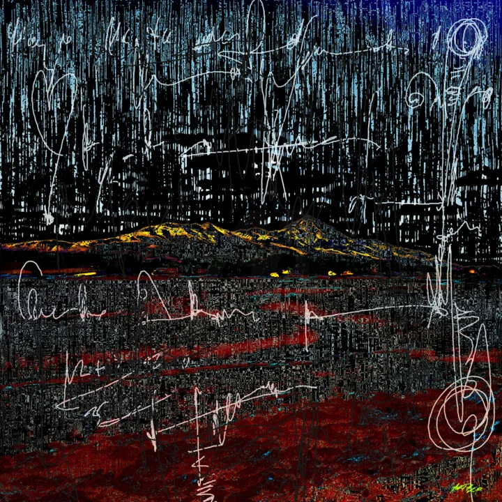 Click to view in high resolution Abstract Red and Gold Mountain Landscape