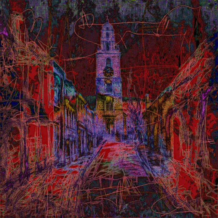 Click to view in high resolution Crimson Urban Scene in Digital Art